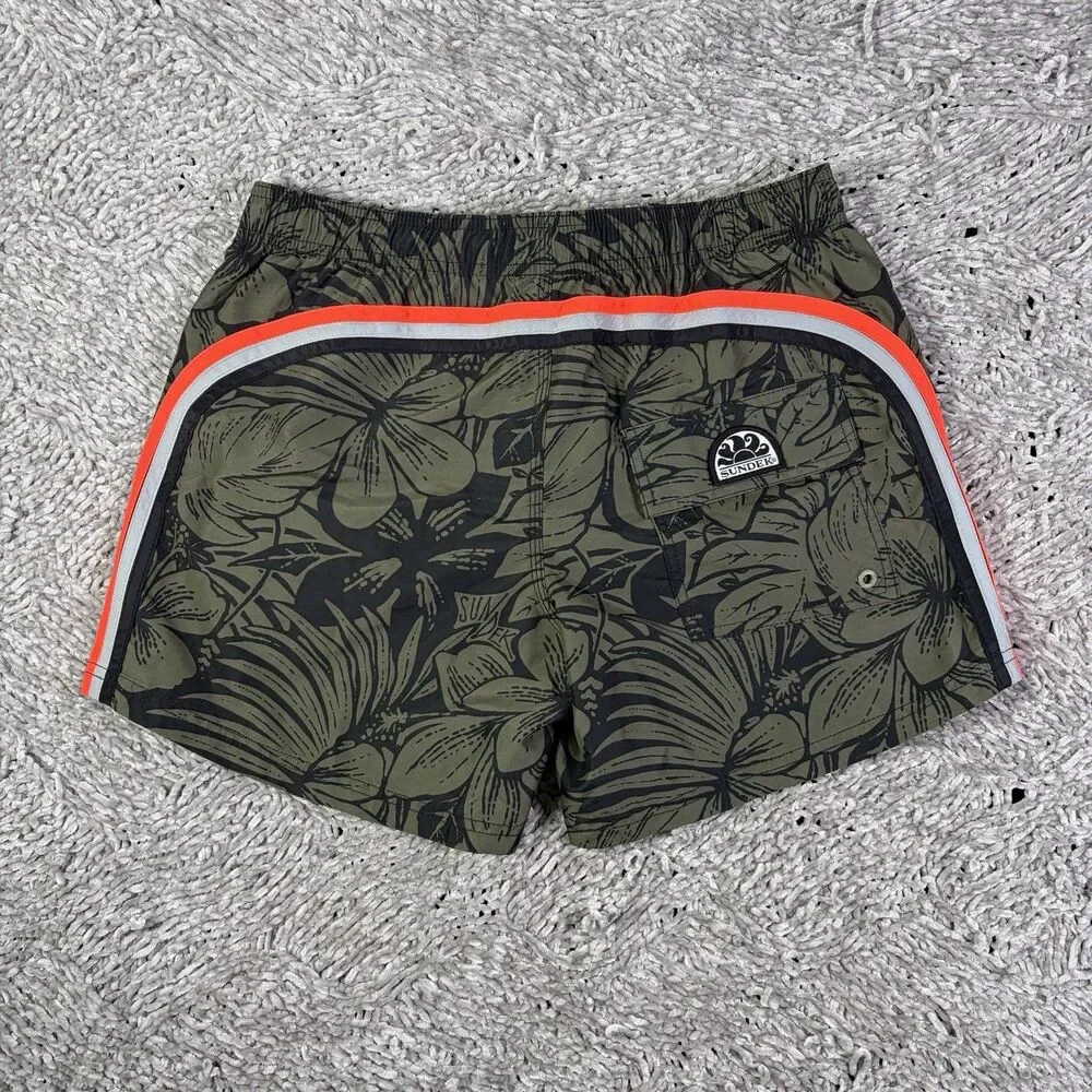 Sundek Swim Trunks Mens Medium Floral Green Lined Summer Beach Drawstring Surf
